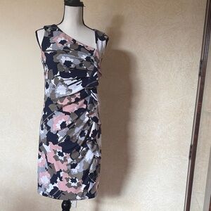 Saks Fifth Avenue One-Shoulder Dress in Pink, Black, and White Floral